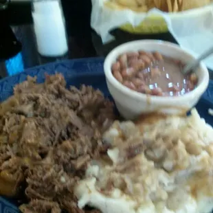 Roast Beef Plate with mashed tators and red beans.