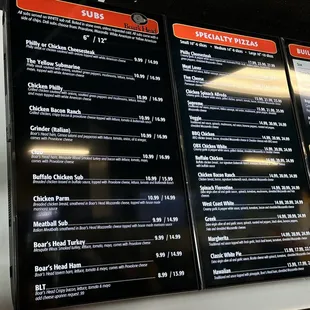 the menu of a restaurant