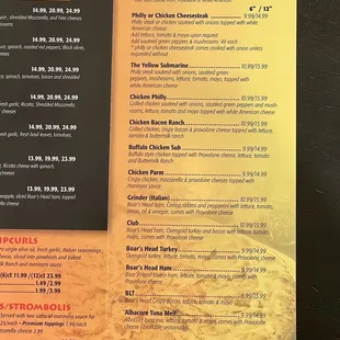 Close up of menu - June 2022