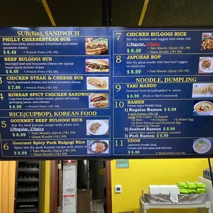 Cheesesteak menu
