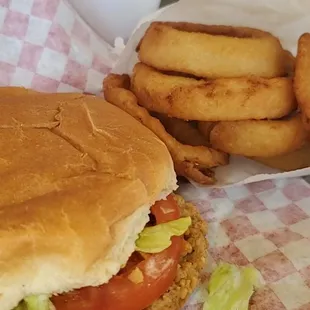Steak Sandwich and Onion Rings