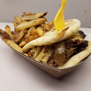 New, unnamed sandwich debuted this week: beer braised beef, crispy bacon, pickles, jalapenos, cheese sauce, yellow mustard, ketchup.