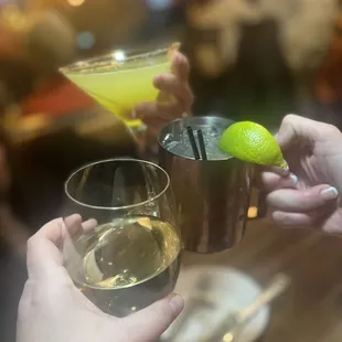 Sour apple martini, Moscow mule and Chardonnay