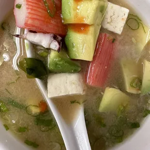 Japamex Miso Soup: with octopus and lobster. You need to try this - it works and you can tell everyone you've had octopus!