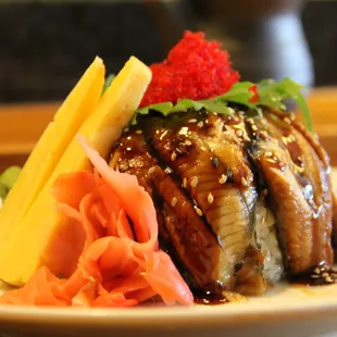 Unagi Don - Fresh Water Eels on top of sushi rice with tobiko and tamago