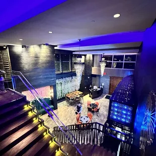 View of the bar seating area from the second floor