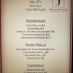 Happy Hour Menu