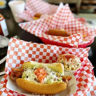 Sonoran dog with a side of elote