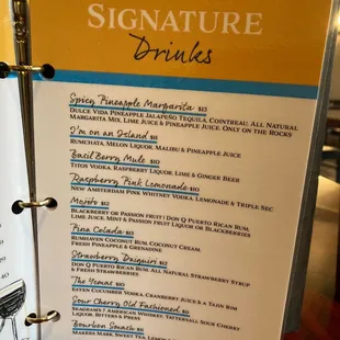 the menu for the restaurant