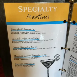 a menu for a cocktail