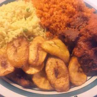 Fried rice jollof rice beef plantains