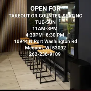 an open for takeout or counter seating