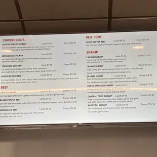 the menu of the restaurant