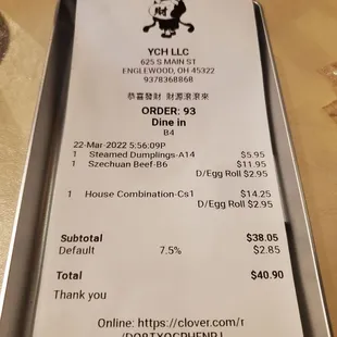 The tab.  Hot tea was complimentary