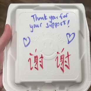 Thank-You note on to-go container