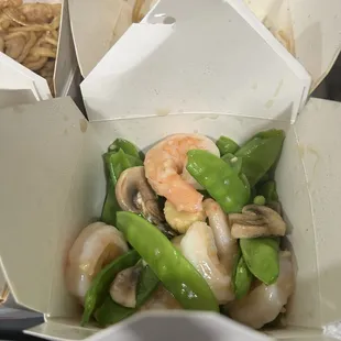 Shrimp and snow peas it was wonderful