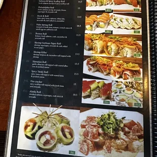 menu, sushi and sashimi