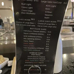 Drinks menu