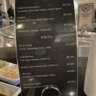 Wine menu