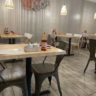 tables and chairs in a restaurant