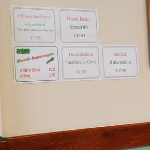 Specials on the wall