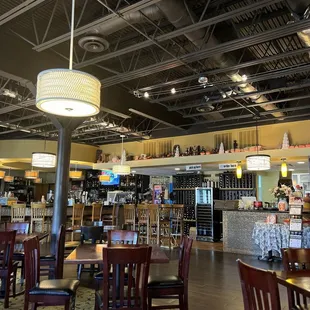 The indoor seating near the bar