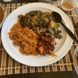 I had the jollof rice, banku, some of my friends mushrooms, and Spinach Stew