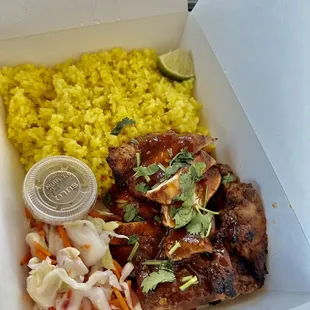 Chicken w/ yellow rice... middle of menu (most popular item per people working there)