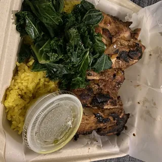 Grilled Chicken with Yellow Rice and Green Chili