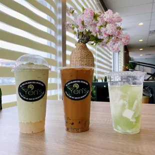 Left to Right: Durian Avocado Smoothie, Viet Coffee with Jelly, and Coconut Jelly