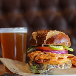 a sandwich and a beer