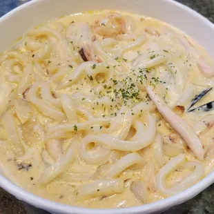 Creamy Udon with Seafood and Cod Rod - 5 Stars