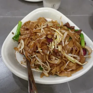 Stir fried beef with rice noodles, $12.99.