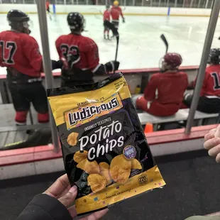 Tasty Concessions at the Hockey Game. These tasted like all dressed chips from Canada.