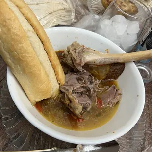 How I enjoyed my lamb stew with the delicious French bread provided