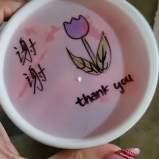 A gift with our yummy dinner... the message &amp; drawing so cute