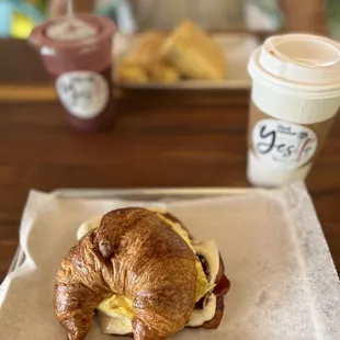 Breakfast croissant with added bacon (added fee for bacon)