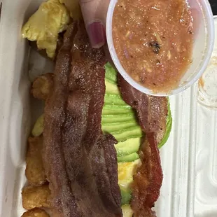 Bacon breakfast bowl with salsa on side (I ask for crispy bacon)
