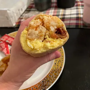 Bacon, egg, sheesh, and potato burrito. Quality ingredients.