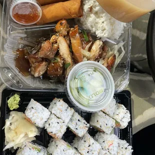 My fellow neighbors next to the coffee shop I work at! Check them out. All of this for like $22. And quality sushi rolls.