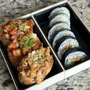 Veggie Kimbap Sweet Chili Tofu Inari Spicy Pork Bulgogi Inari Chicken Teriyaki Inari