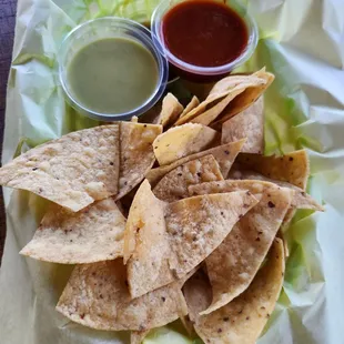 Chips and various salsa