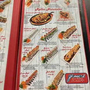 Sushi menu