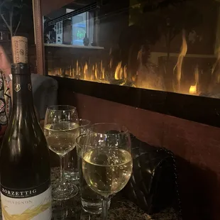 wine by the fire place