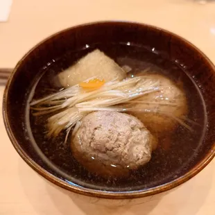 Tsukune and winter melon soup.