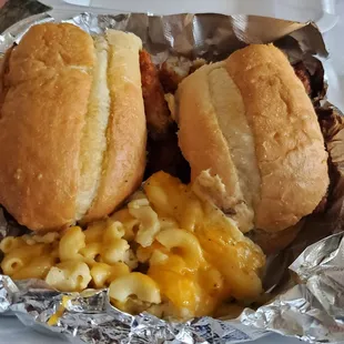 Fish sandwich and mac-n-cheese