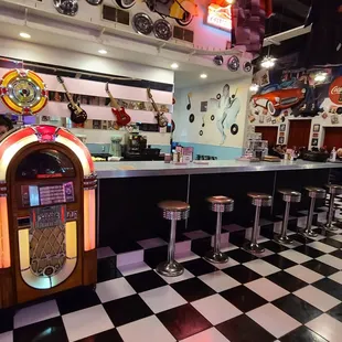 a jukebox in a diner