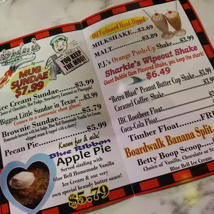 a menu for the apple pie