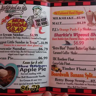 Dessert menu