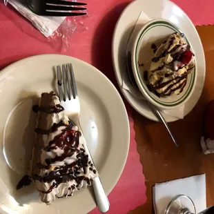 a slice of ice cream pie and a glass of wine